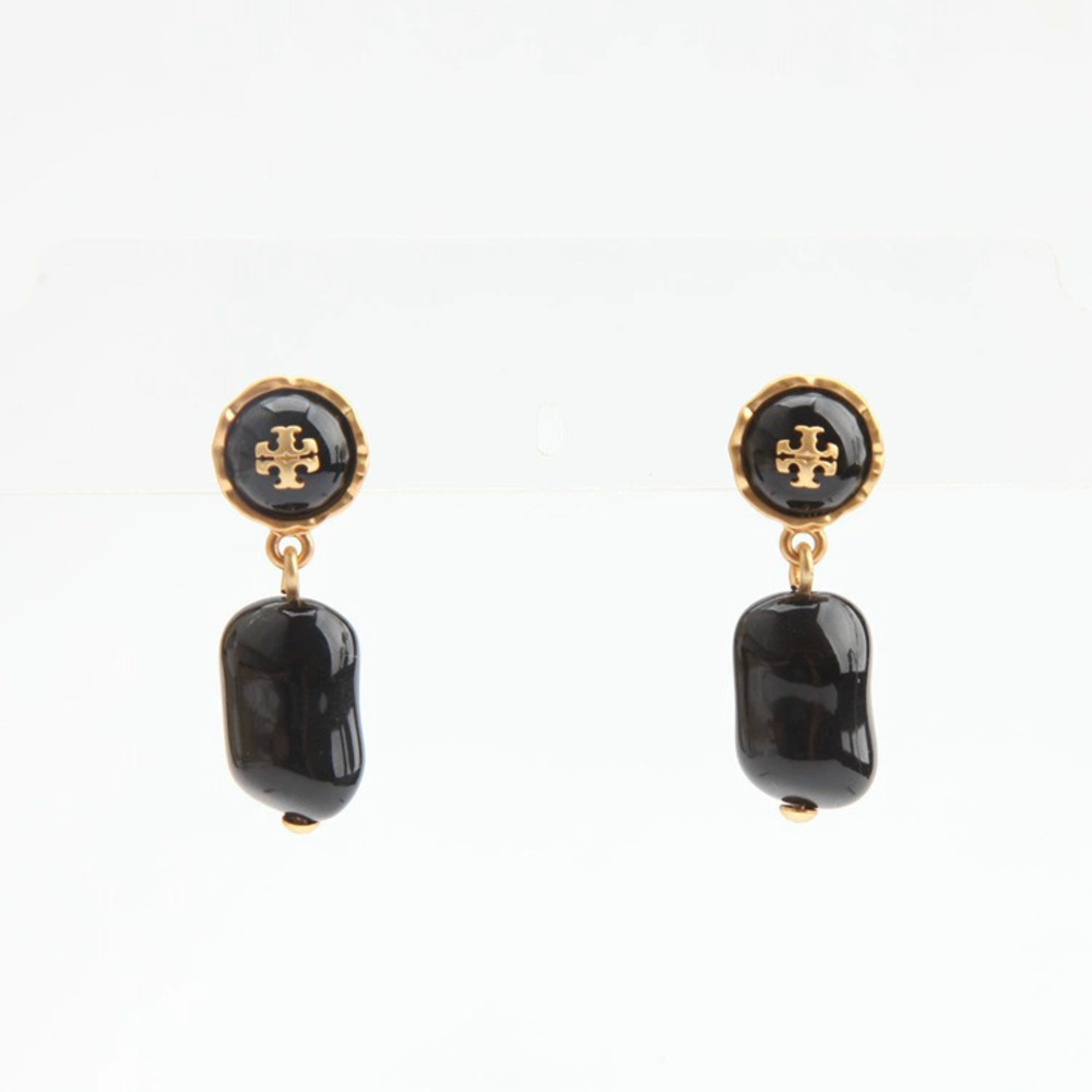 Tory Burch Black Resin Drop Earrings Logo Studs
